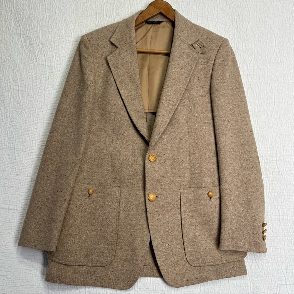 1970s Fioravanti Sport Coat Blazer Mens 38 Tweed Wool 2 Button Jacket USA Made